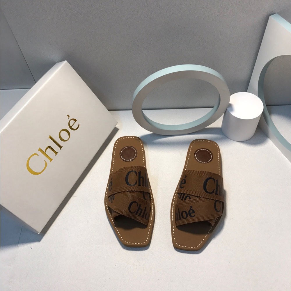 Chloe Brown Logo Strap Slide Sandals - Women - Picture 4 of 9